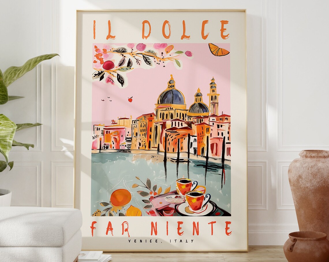 Dolce Far Niente Venice Italy Watercolor Travel Poster