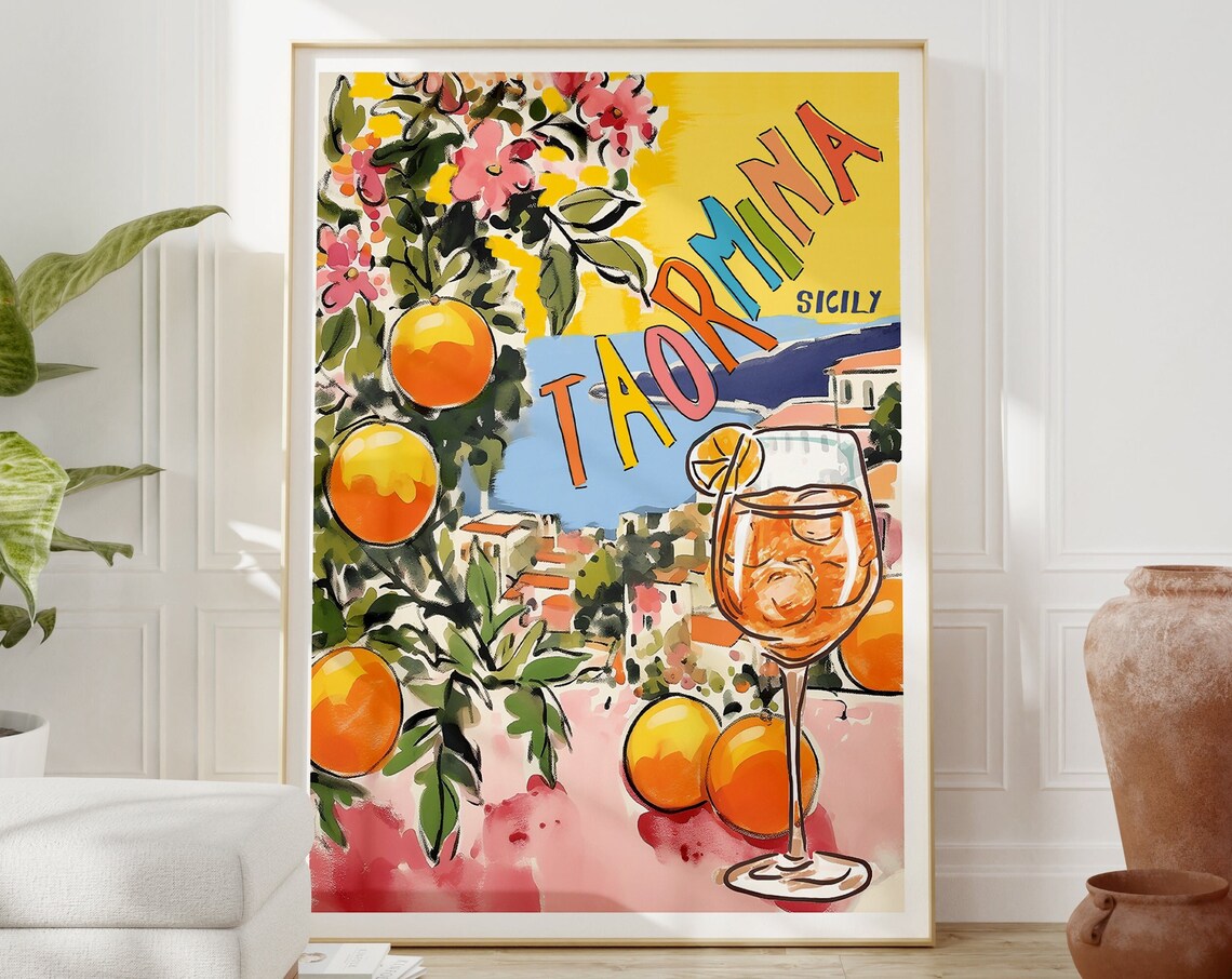 Taormina Sicily Italy Travel Poster, Retro Vista