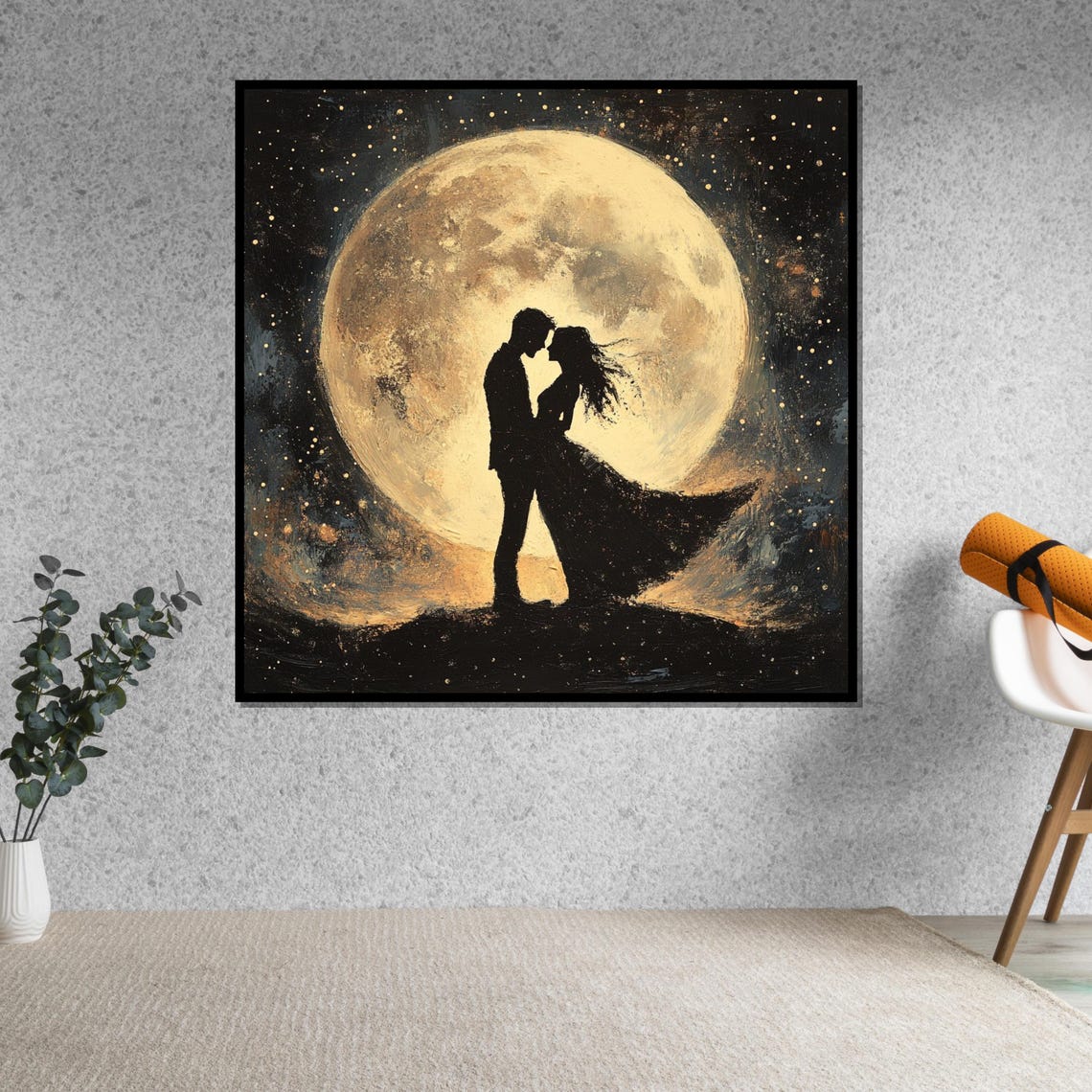 Romantic Lovers Kissing Before Giant Full Moon Starry Night Poster - Image 5