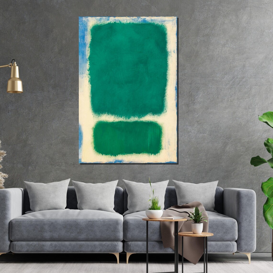 Emerald Green Color Field Abstract on Ivory Modern Art Poster - Image 2