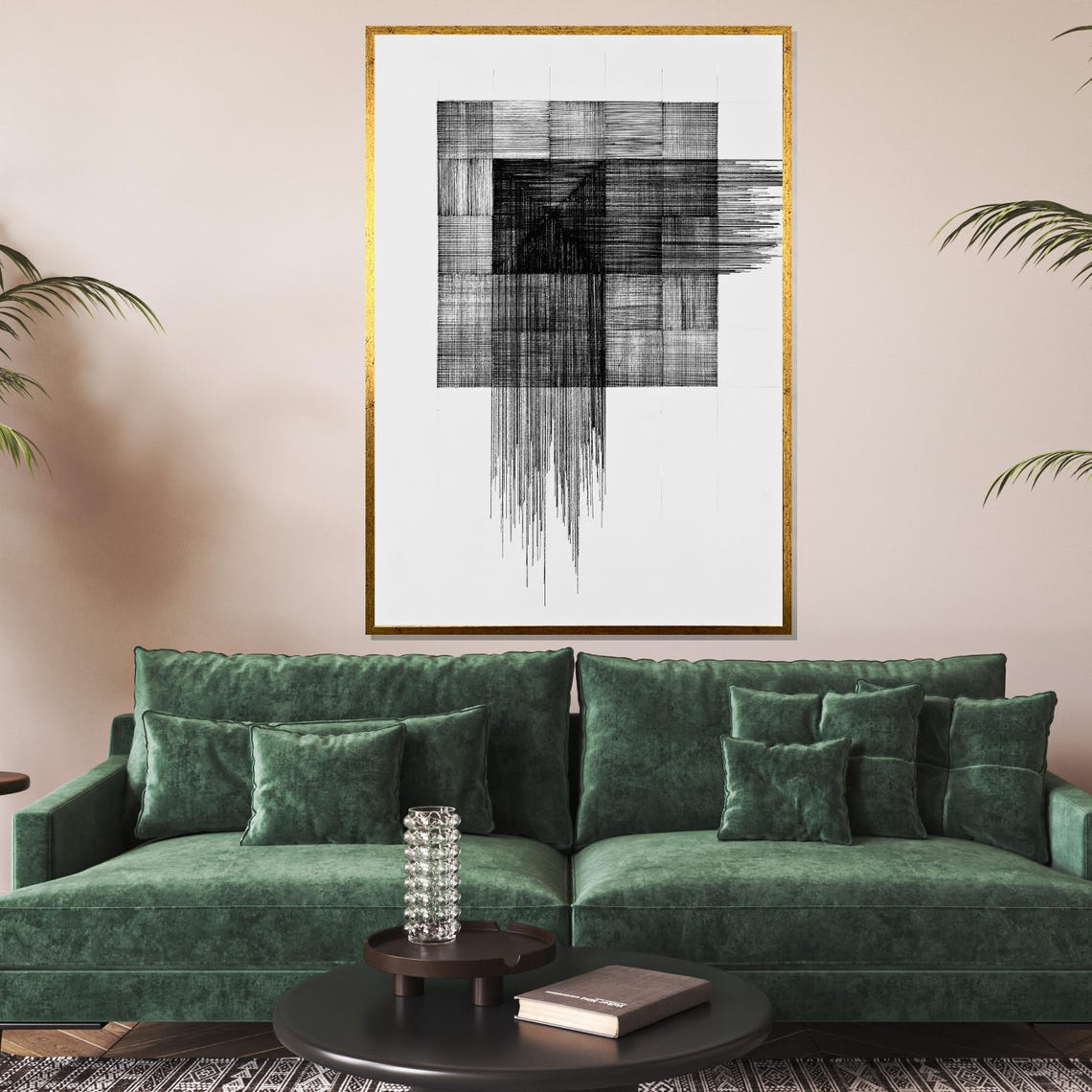 Black Grid Geometric Pattern Drip Minimalist Modern Art Poster