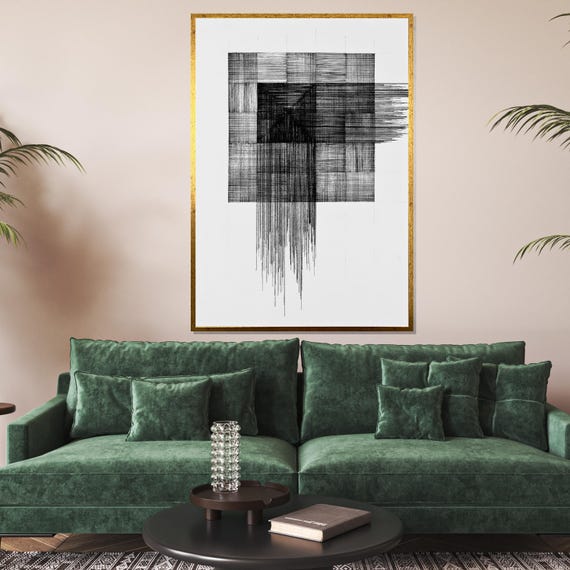 Geometric Lines Monochrome Abstract Art Modern Wall Art Minimalist Grid Pattern Wall Art Design Ready To Hang Decoration