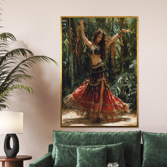 Bohemian Dancer Art Exotic Dance Wall Art Jungle Setting Elegant Wall Print Artistic Design Ready To Hang Decor