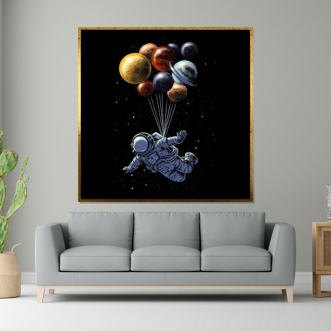 Astronaut Floating Planet Balloons Outer Space Surreal Art Poster