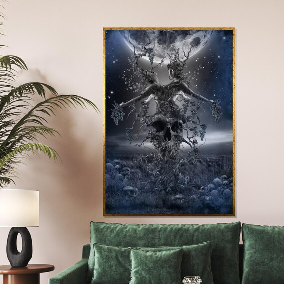 Gothic Skull Tree Of Life Under Full Moon Dark Surreal Fantasy Poster