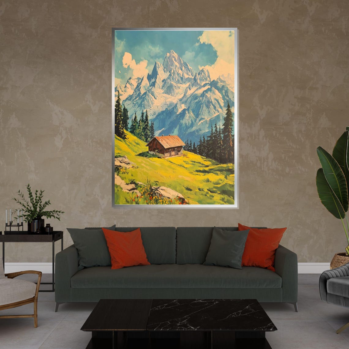 Mountain Cabin Alpine Scenery Wall Art Landscape Print Nature Design Framed Art Ready To Hang Wall Decor - Image 4