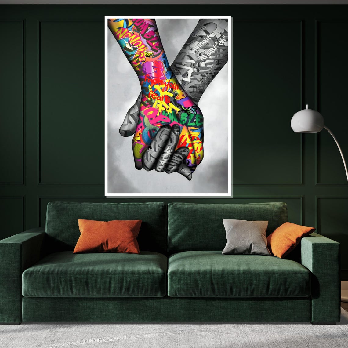 Two Hands Holding Together Colorful Graffiti Unity Art Poster - Image 3