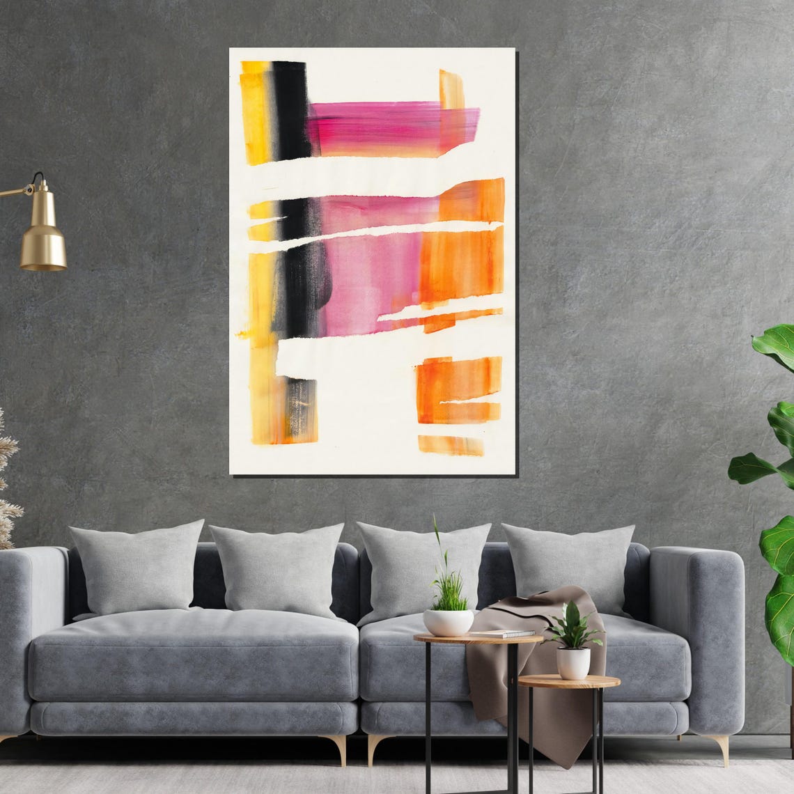 Sunset Brush Stroke Bands Pink Orange Modern Abstract Poster - Image 5
