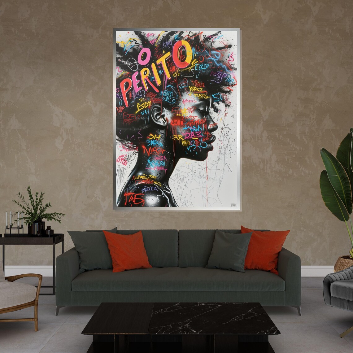 Graffiti Neon Woman Face Colorful Urban Street Art Portrait Poster - Image 4