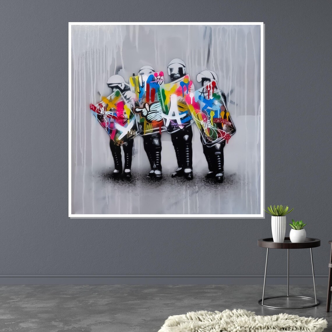 Riot Police Graffiti Shields Monochrome Street Art Pop Poster - Image 3