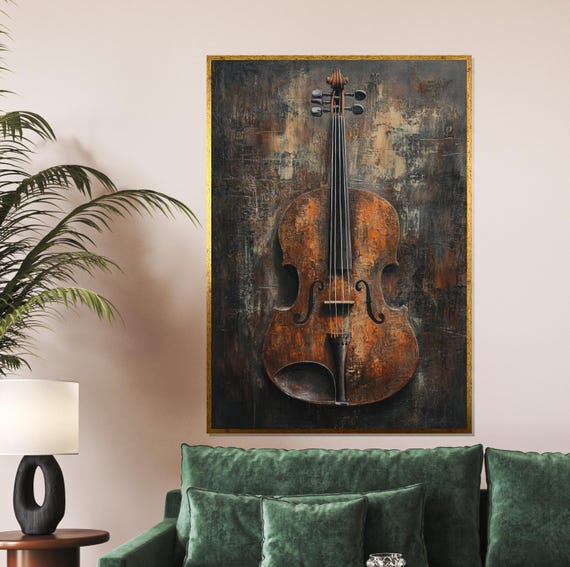 Rustic Violin Musical Instrument Wall Art Violin Art Print Wall Art Design Ready To Hang Home Decor Vintage Style Wall
