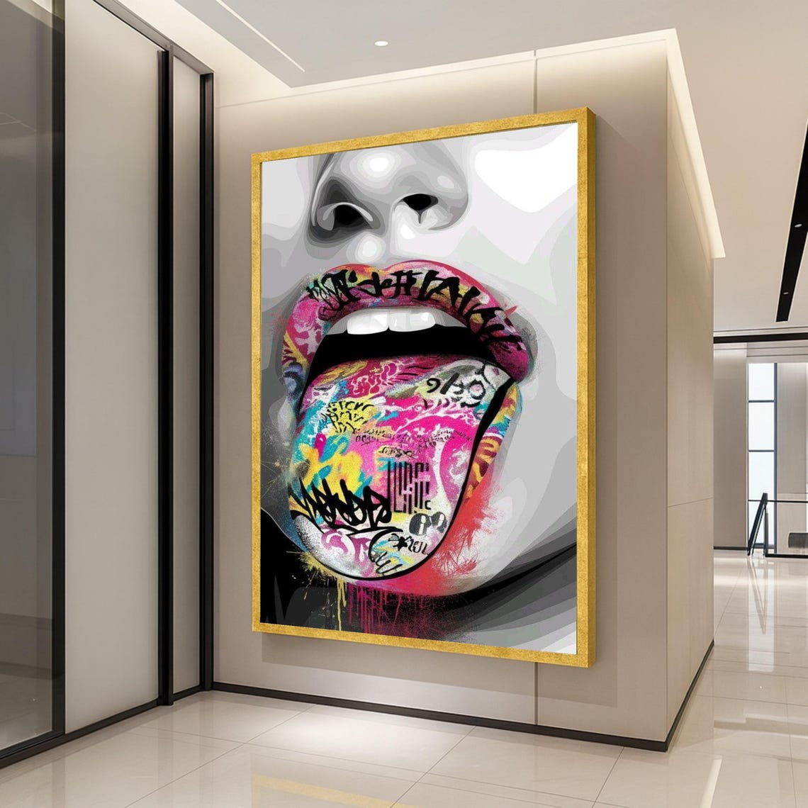 Graffiti Lips Tongue Pop Art Urban Street Style Canvas Wall Art