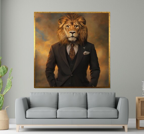 Lion Head In A Business Suit Classy Gentleman Animal Portrait Poster