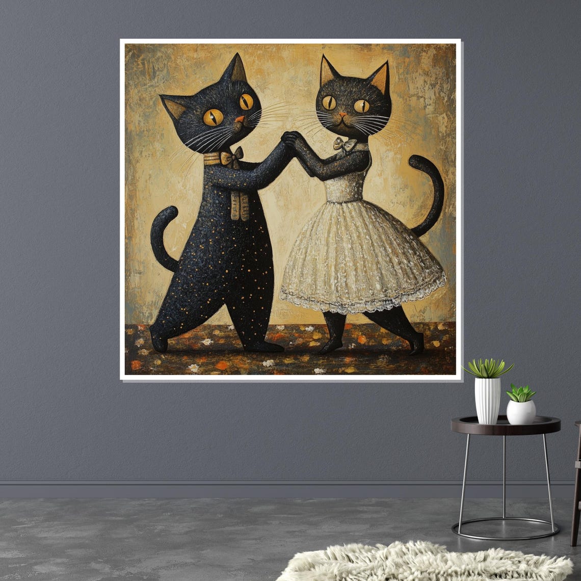 Two Adorable Black Cats Dancing Vintage Whimsical Feline Poster - Image 3