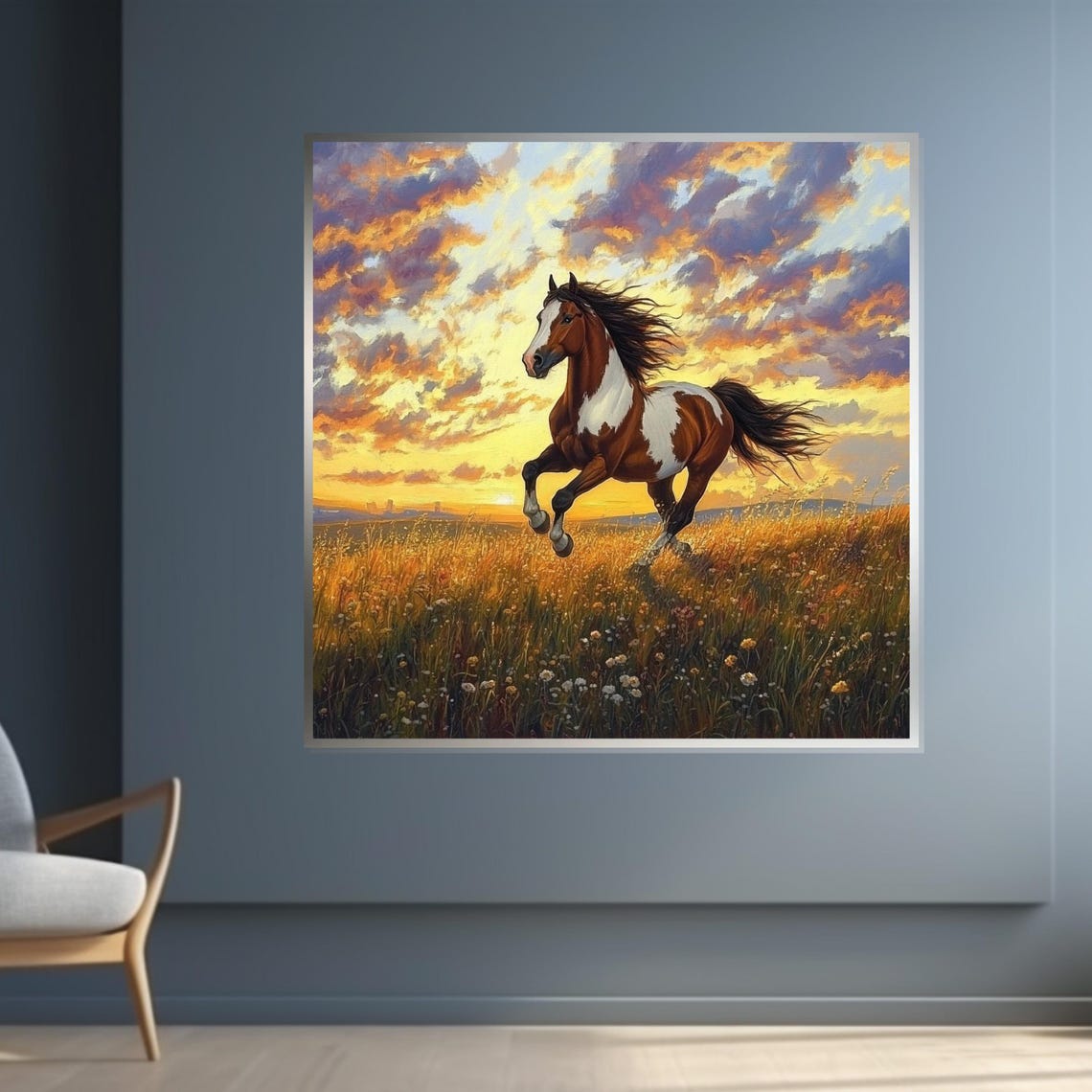 Galloping Pinto Horse At Sunset Wild Meadow Equestrian Art Poster - Image 4