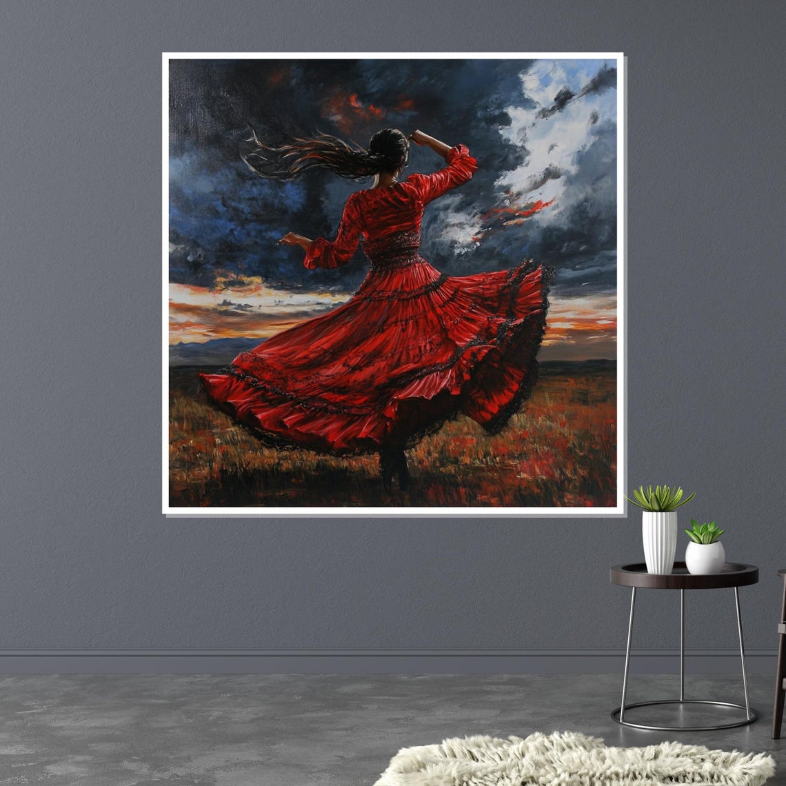 Flamenco Dancer In Red Dress Stormy Sunset Sky Passionate Dance Poster - Image 3