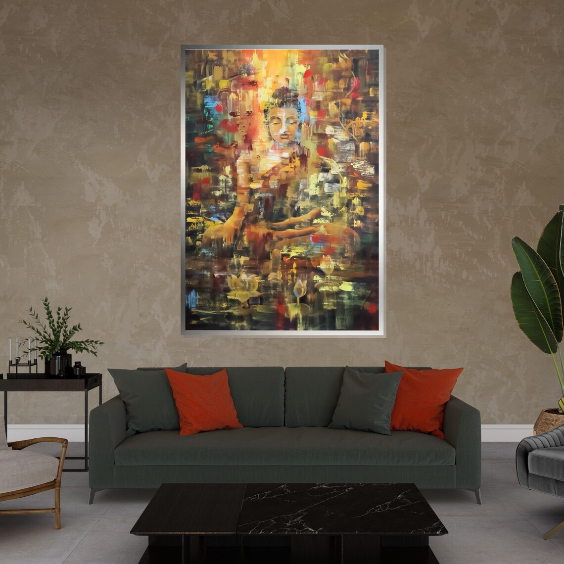 Golden Buddha Meditating Abstract Impressionist Spiritual Art Poster - Image 3