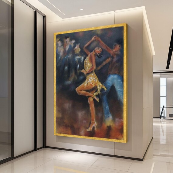 Elegant Latin Dance Scene Canvas Couple Dancing Art Nightlife Wall Decor Vibrant Movement Painting Home Living Room Ready To Hang