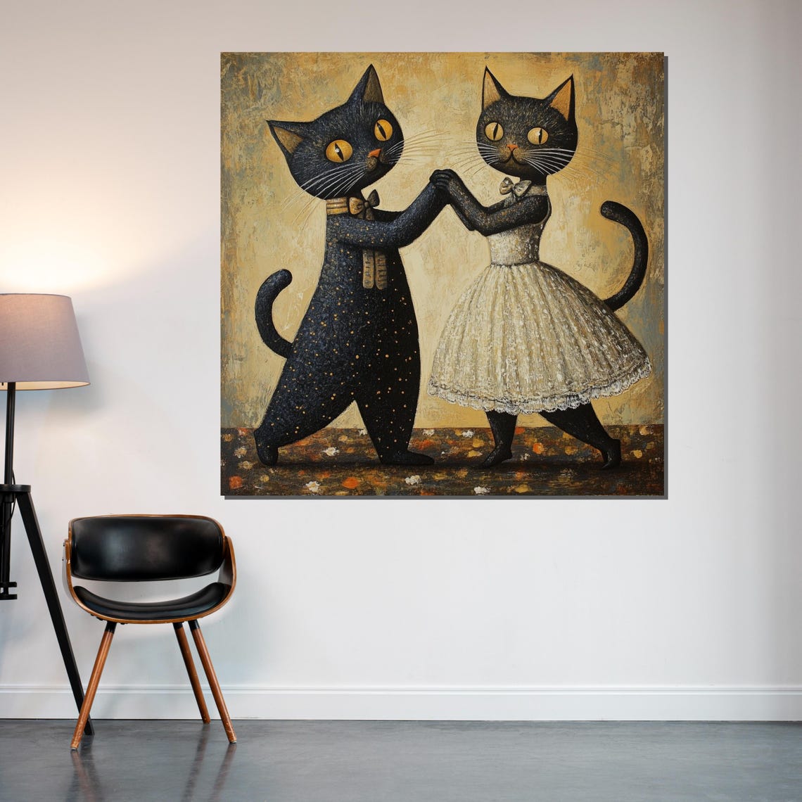 Two Adorable Black Cats Dancing Vintage Whimsical Feline Poster - Image 2