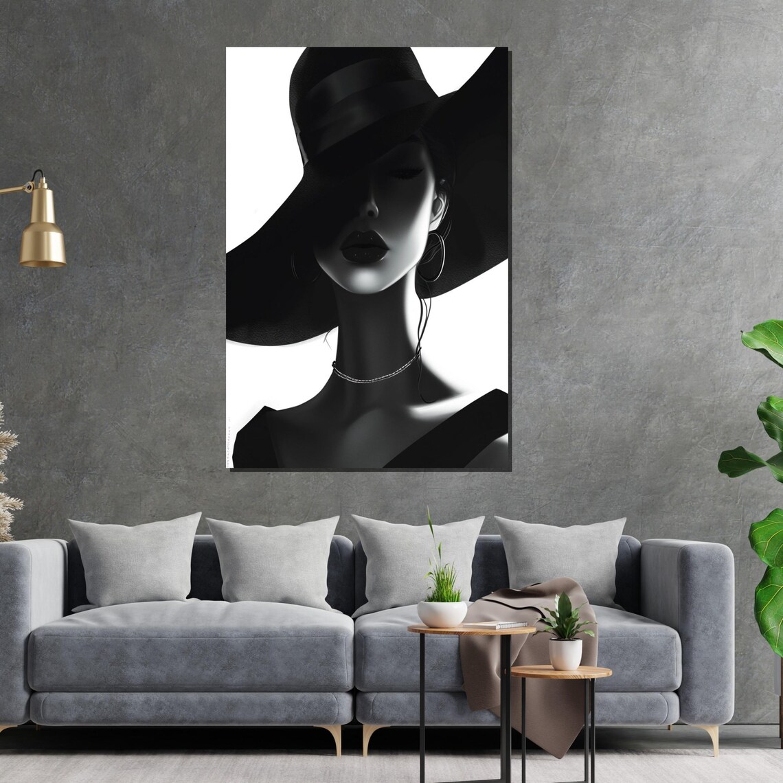 Elegant Monochrome Lady In Black Hat Fashion Portrait Style Poster - Image 2