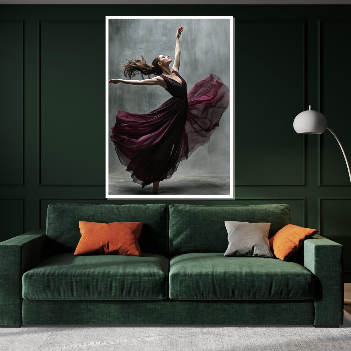 Graceful Dancer Burgundy Gown Leap Studio Portrait Dance Poster - Image 3