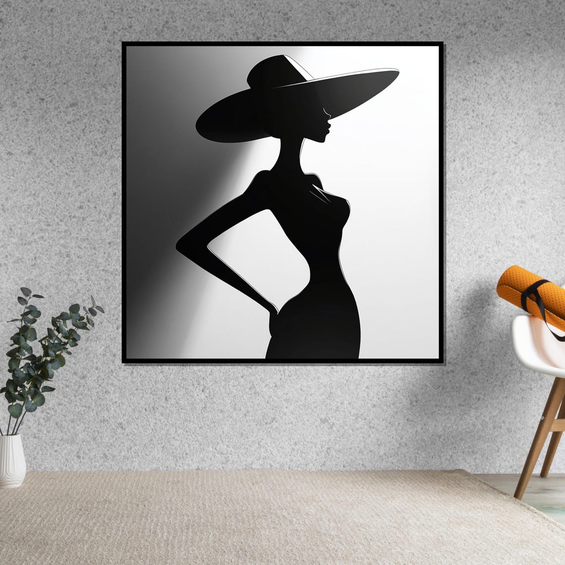 Elegant Black Silhouette Lady In Wide Brim Hat Dramatic Style Poster - Image 5