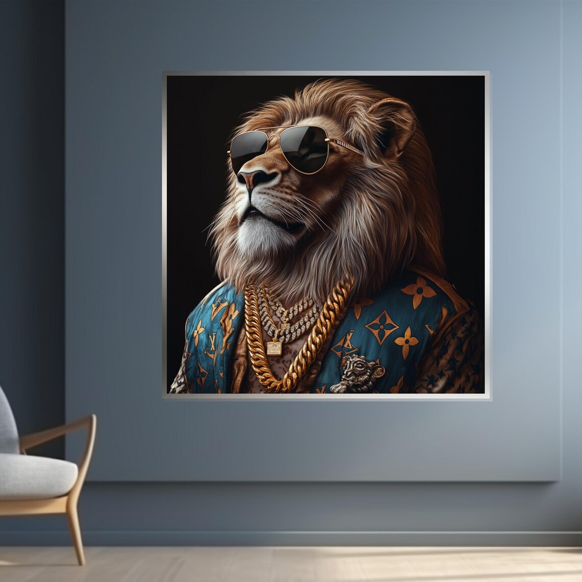Lion In Sunglasses With Gold Chains Luxury Hipster Animal Art Poster - Image 4