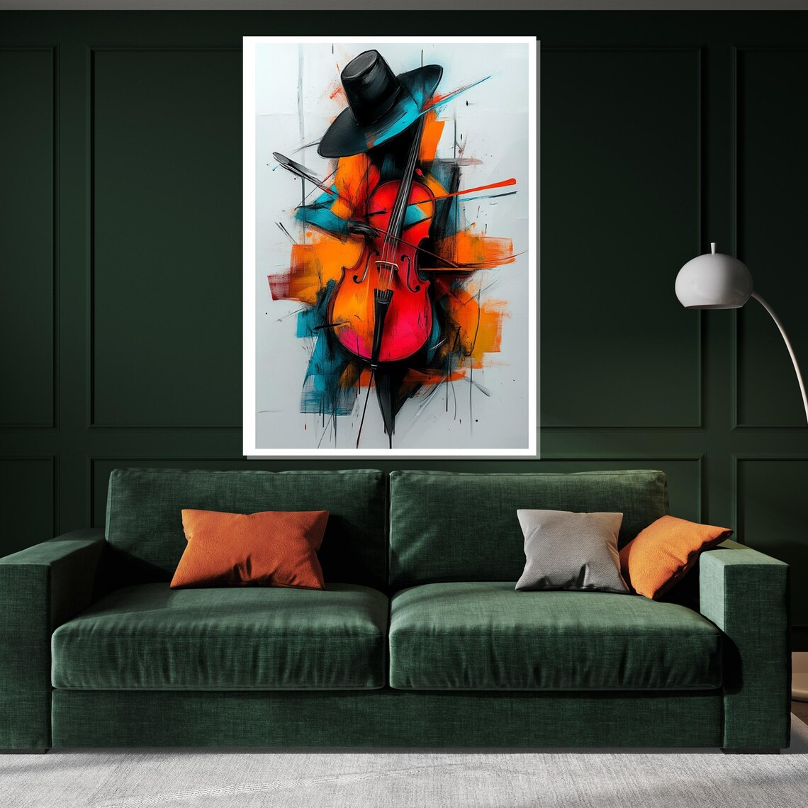 Abstract Violinist in Top Hat Bold Red Violin Street Art Poster - Image 3
