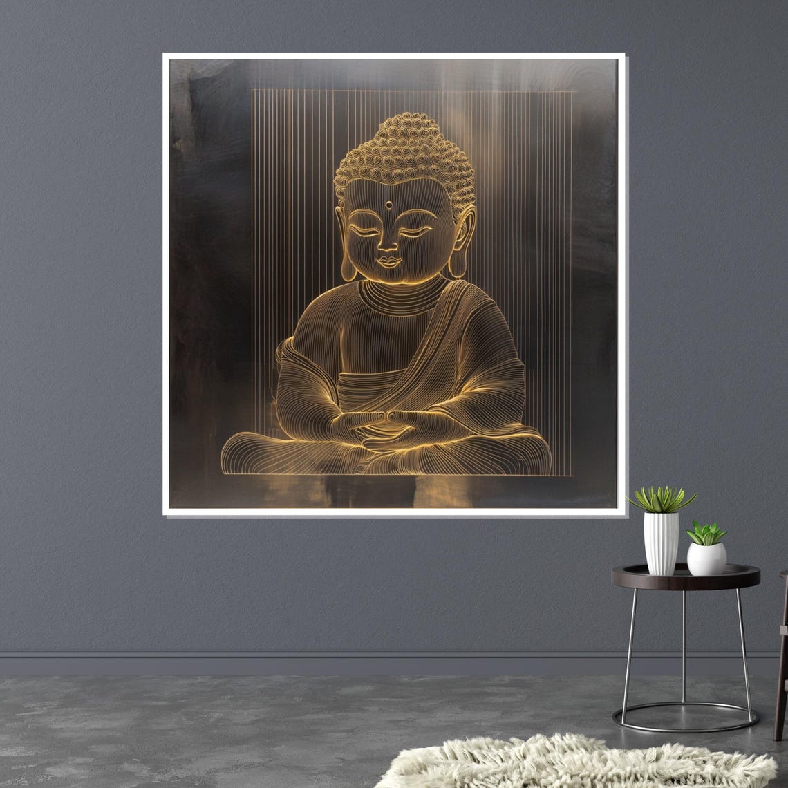 Golden Line Art Buddha Portrait on Black Modern Spiritual Art Poster - Image 3
