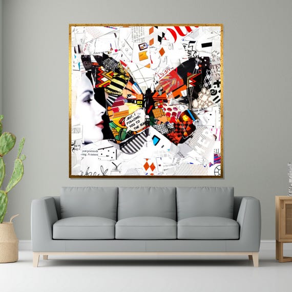 Abstract Butterfly Colorful Collage Art Modern Wall Art Pop Art Print Wall Art Design Ready To Hang Decoration