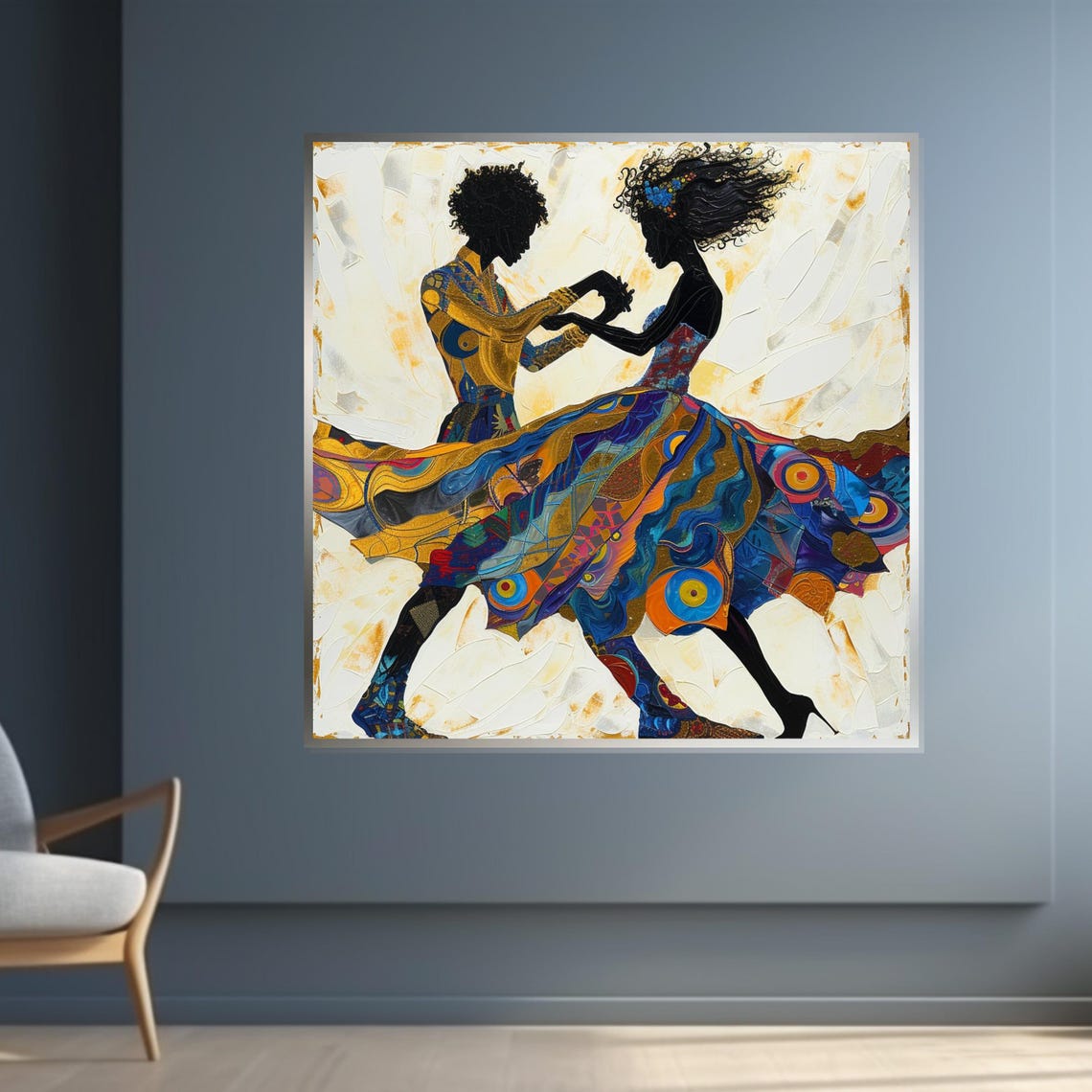 Colorful Dancing Silhouettes Joyful Couple Abstract Dance Art Poster - Image 4