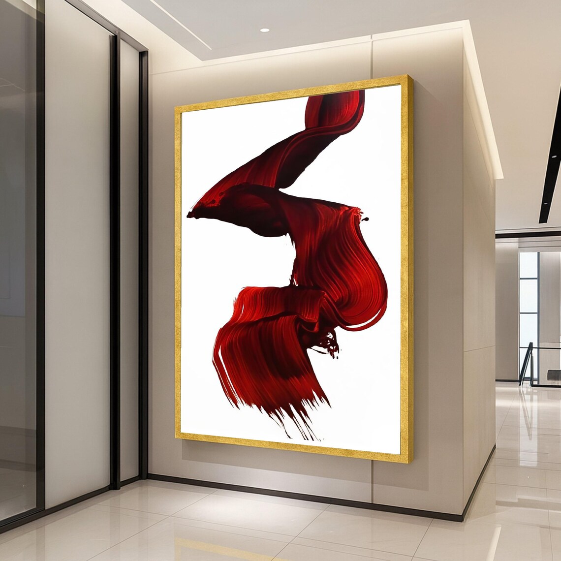 Flowing Red Brush Stroke Abstract Art Print
