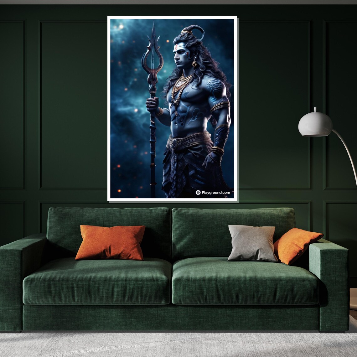 Lord Shiva Standing Trident Cosmic Night Blue Divine Art Poster - Image 3