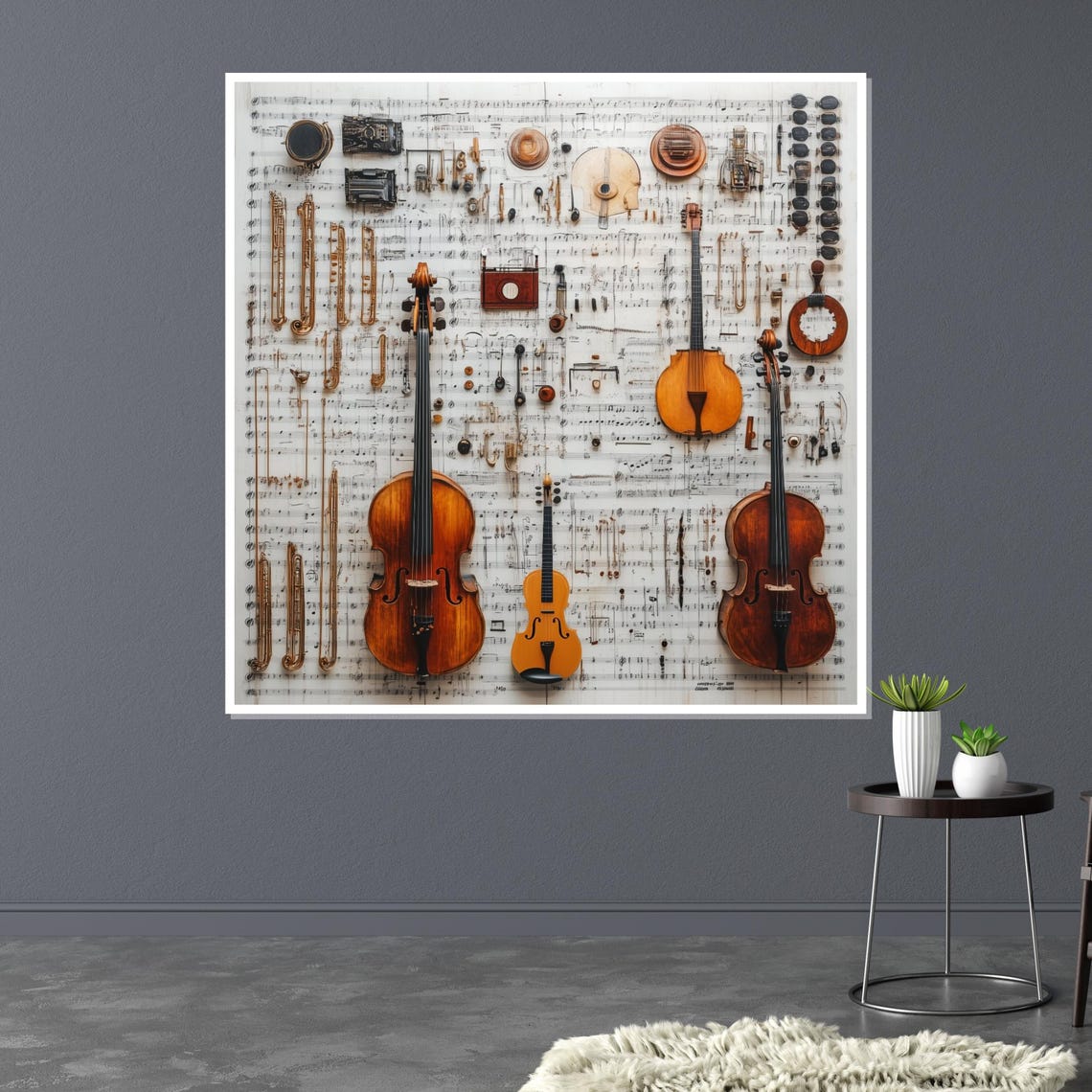 Classical String Instruments on Sheet Music Collage Art Poster - Image 3