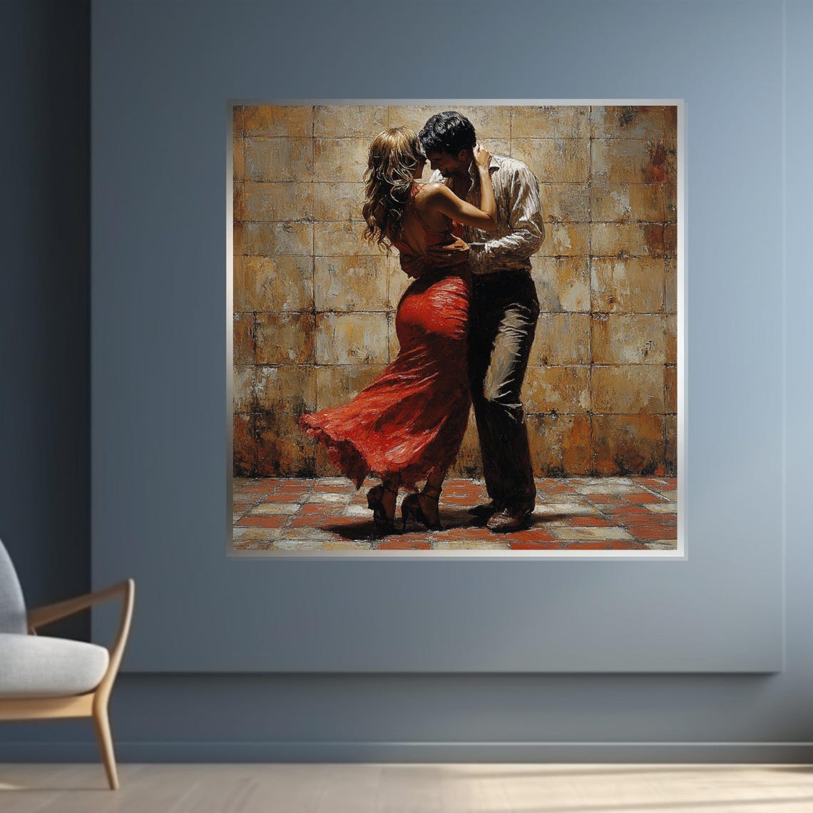 Tango Couple Passionate Embrace Weathered Stone Wall Dance Poster - Image 4