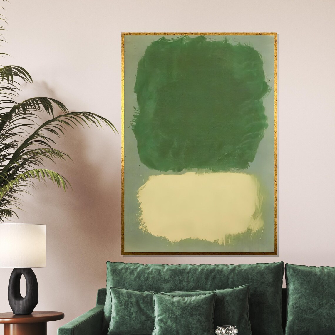 Green and Cream Color Field Abstract Minimalist Modern Art Poster