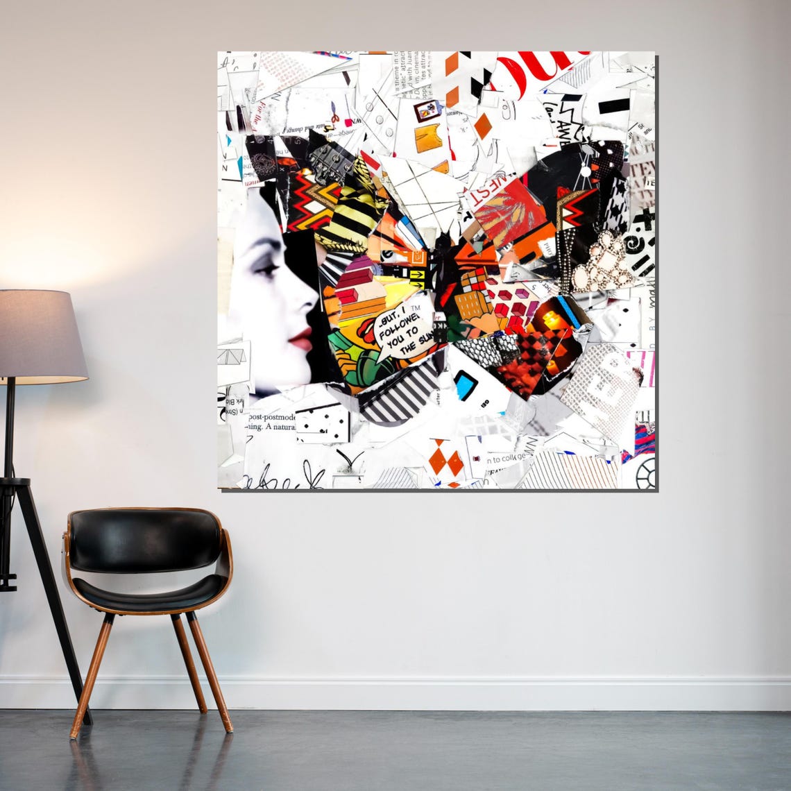 Woman Profile Butterfly Collage Magazine Clipping Art Poster - Image 2