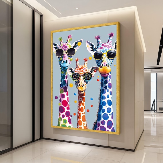 Funny Giraffes Wearing Sunglasses Colorful Pop Art Animal Poster