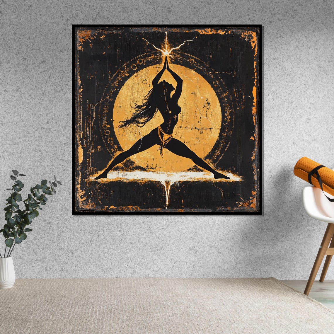 Warrior Woman Silhouette Golden Moon Lightning Black Gold Poster - Image 5