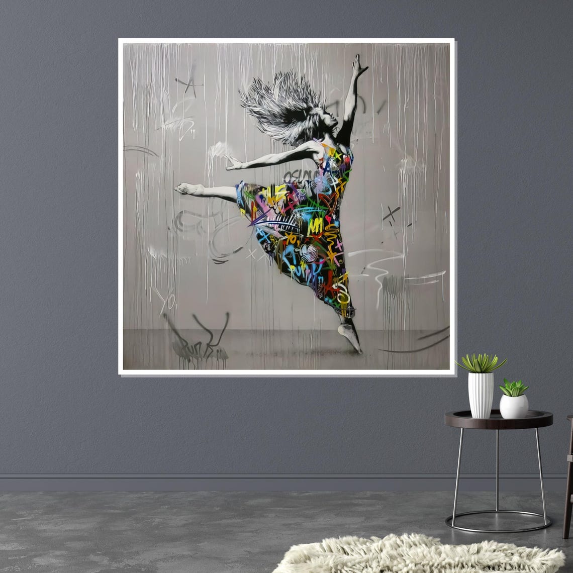 Ballet Dancer Rain Graffiti Dress Dynamic Bold Urban Art Poster - Image 3