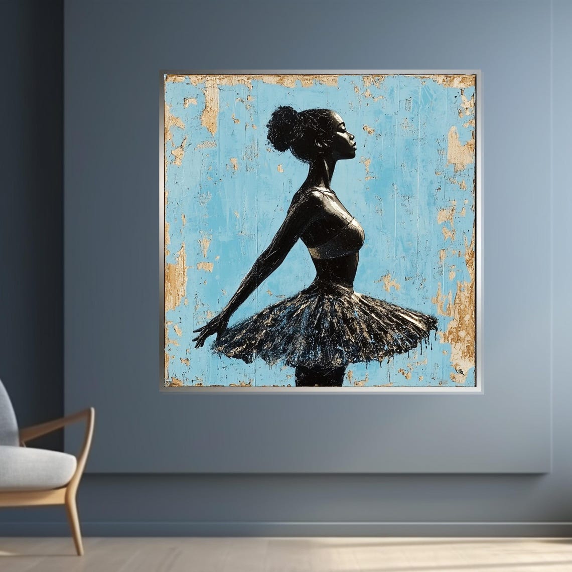 Ballerina Silhouette Black Tutu Distressed Turquoise Dancer Poster - Image 4
