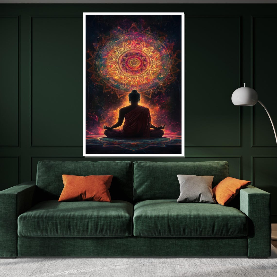 Buddha Silhouette Before Glowing Mandala Cosmic Spiritual Art Poster - Image 3