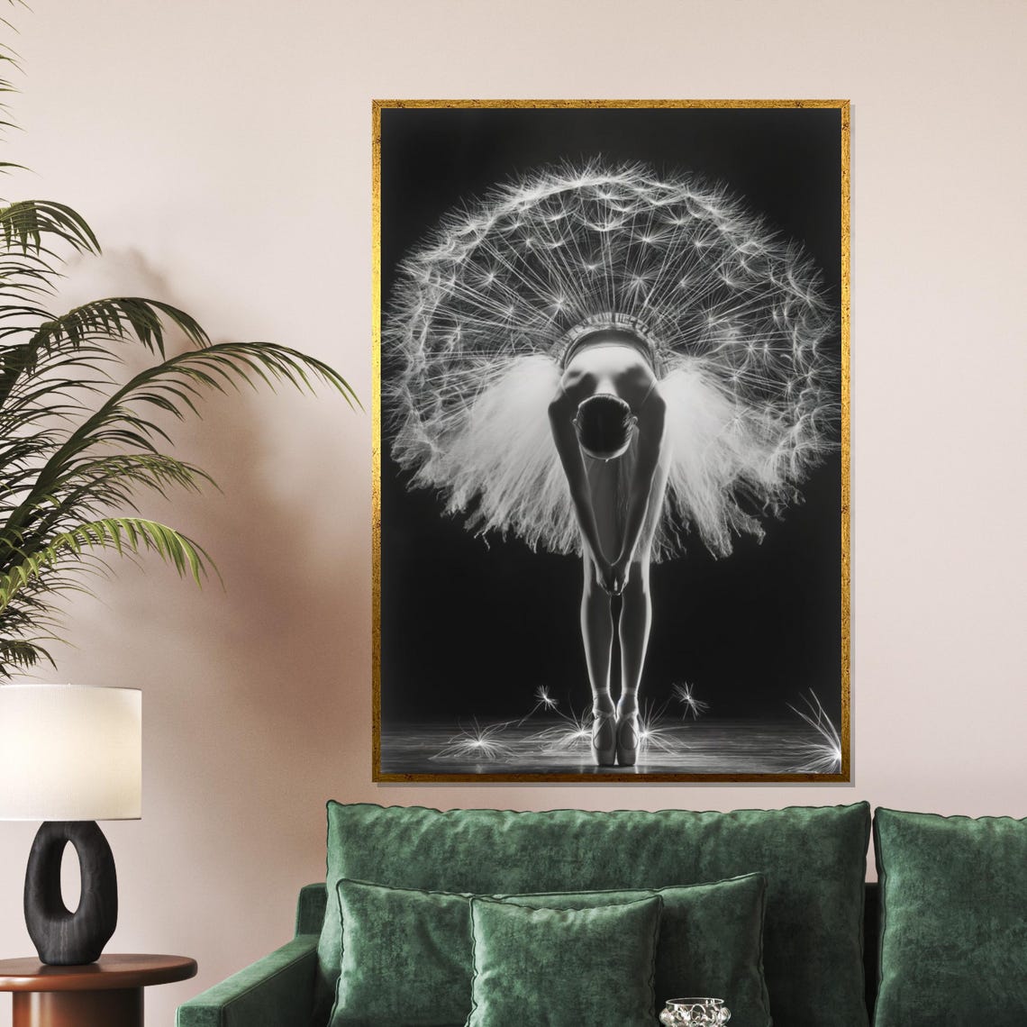 Ballerina Bowing Dandelion Clock Tutu Surreal Mono Art Poster