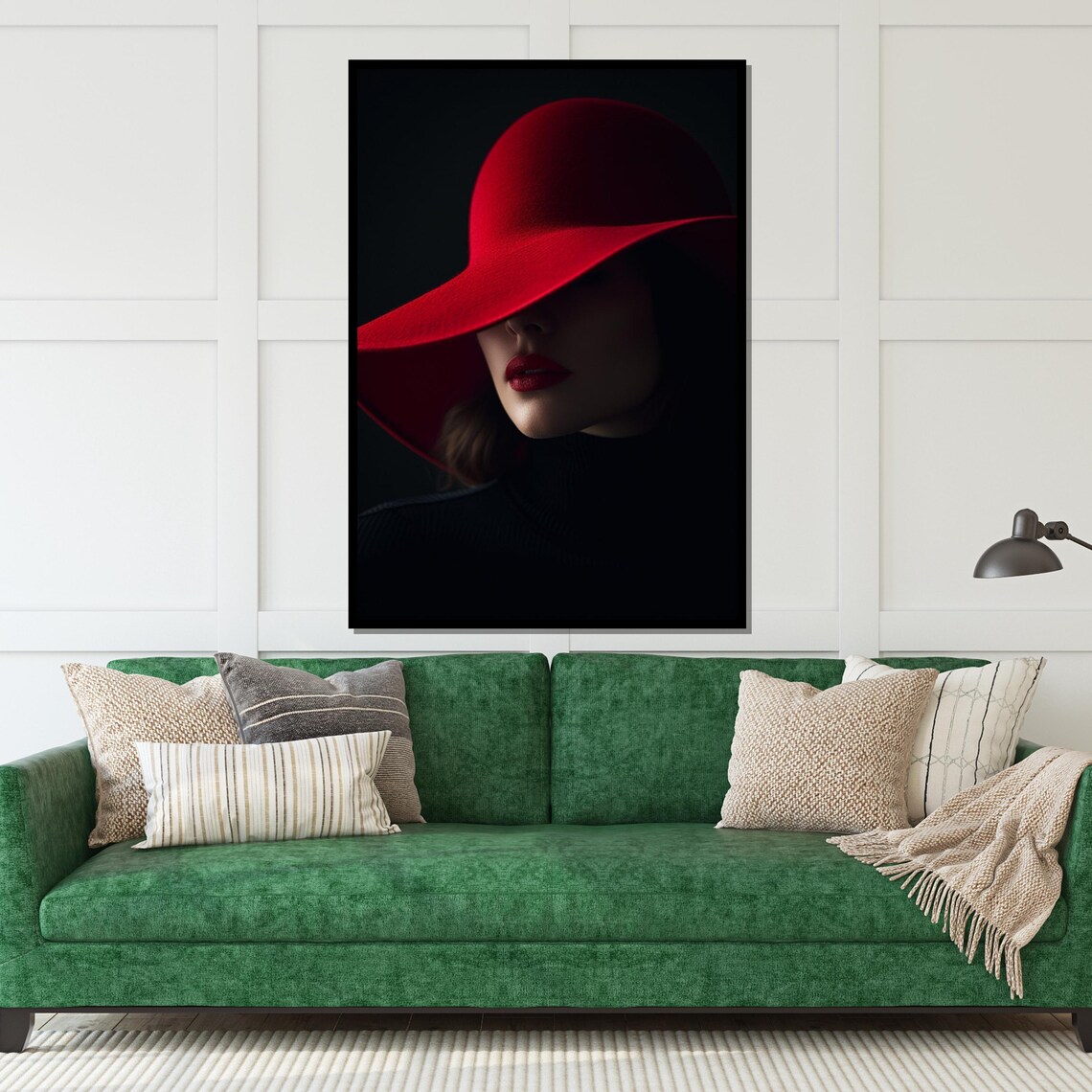 Elegant Mysterious Woman in Red Hat Dramatic Shadow Fashion Poster - Image 5