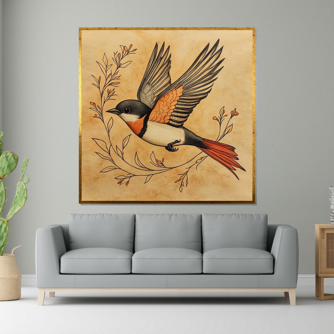 Vintage Bird Illustration On Parchment Classic Nature Art Print