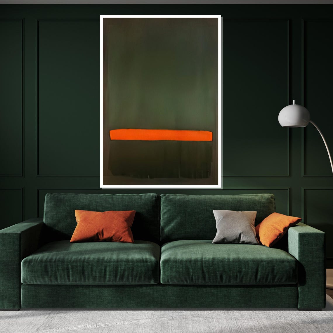 Minimalist Orange Line on Dark Green Abstract Modern Art Poster - Image 3