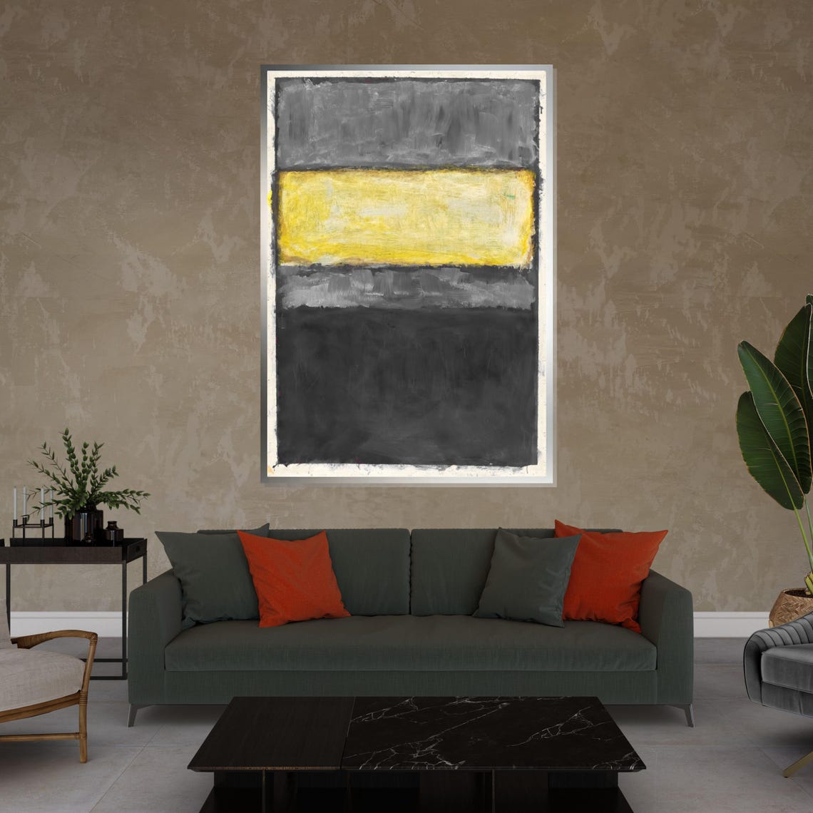 Gray and Yellow Color Field Abstract Modern Bold Painting Poster - Image 4