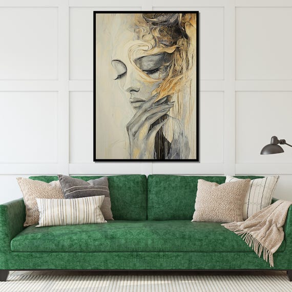 Dreamy Abstract Portrait Elegant Face Wall Art Surreal Female Print Wall Art Design Ready To Hang Decoration