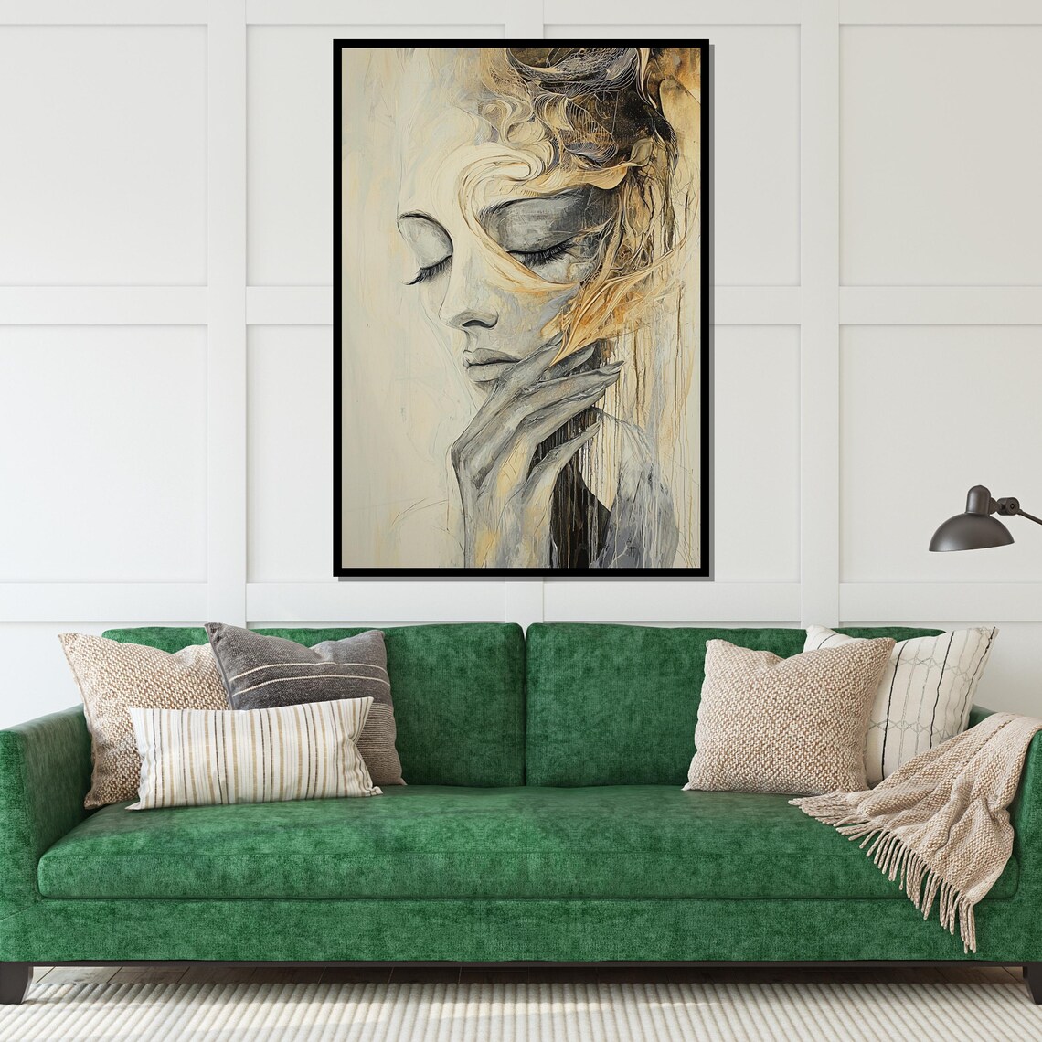 Dreamy Woman Portrait Abstract Face Gold Swirl Elegant Poster