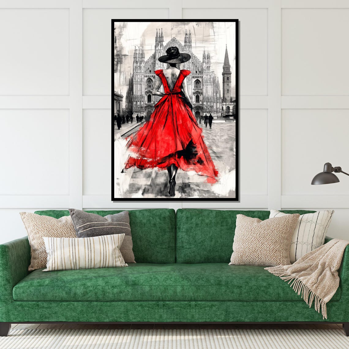 Elegant Red Dress Urban Fashion Art Lady In Red Wall Art Cityscape Poster Wall Art Design Ready To Hang Decoration - Image 4